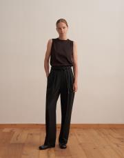 pileli wide leg pantolon siyah