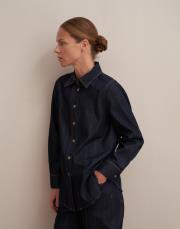 dikiş detaylı denim gömlek mavi