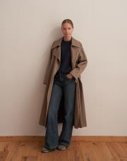 geniş yakalı koton trençkot açık haki 4