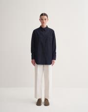 yırtmaç detaylı denim gömlek mavi 6