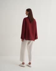 %100 keten kesik detaylı gömlek bordo 3