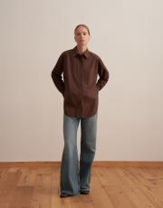 yırtmaç detaylı koton gömlek kahverengi