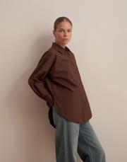 yırtmaç detaylı koton gömlek kahverengi 4