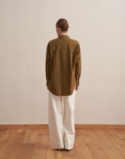 yırtmaç detaylı koton gömlek yeşil 3