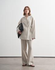 %100 keten çizgili kimono natürel 2