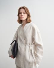 %100 keten çizgili kimono natürel 4