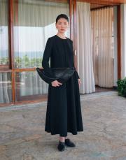 dikiş detaylı şık elbise siyah 5