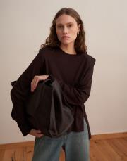 rayon karışımlı vatkalı bluz kahverengi 5