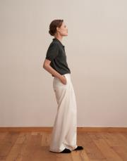 pile detaylı straight fit pantolon ekru 2