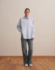 yırtmaç detaylı koton gömlek açık mavi