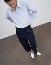 yırtmaç detaylı koton gömlek açık mavi 7