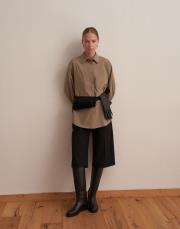 yırtmaç detaylı koton gömlek açık haki