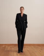 v yaka kruvaze ceket siyah