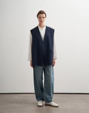 vegan keten kruvaze yelek lacivert