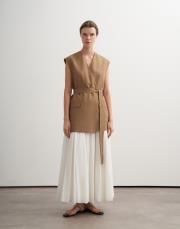 vegan keten kruvaze yelek camel