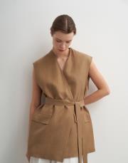 vegan keten kruvaze yelek camel 3