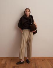 büzgülü pileli pantolon bej