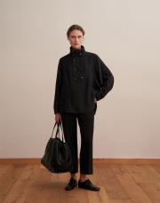 çıtçıt kapamalı dökümlü gömlek siyah