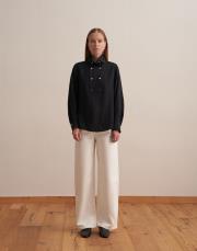 çıtçıt kapamalı dökümlü gömlek siyah 4