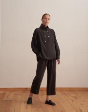 çıtçıt kapamalı ipeksi gömlek kahverengi 2