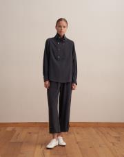 çıtçıt kapamalı ipeksi gömlek lacivert