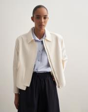 keten karışımlı vatkalı ceket ekru 4
