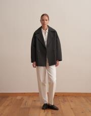 etek ucu bantlı kruvaze trençkot antrasit