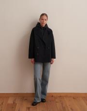 etek ucu bantlı kruvaze trençkot siyah 4