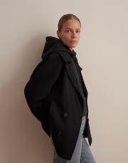 etek ucu bantlı kruvaze trençkot siyah 5