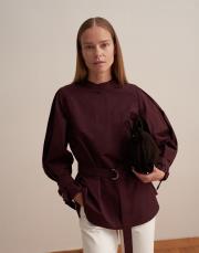 omuz pile detaylı gömlek mürdüm 6