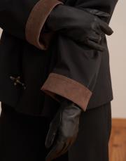 kapitone astarlı kadife yaka parka siyah 8