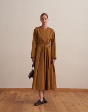 %100 koton pileli elbise hardal 2