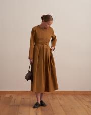 %100 koton pileli elbise hardal 3