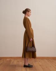 %100 koton pileli elbise hardal 4