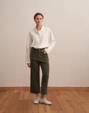 wide leg dikişli crop jean yeşil