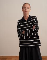 polo yaka rayon çizgili sweatshirt siyah 4