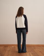 iki renkli pamuk triko hırka ekru 3