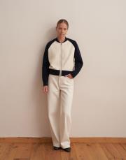 iki renkli pamuk triko hırka ekru 5