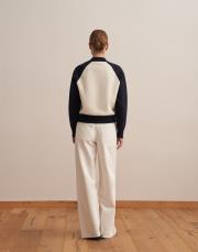 iki renkli pamuk triko hırka ekru 8