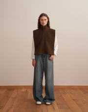 yün karışımlı fermuarlı yelek koyu yağ yeşili 2