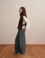 yün karışımlı fermuarlı yelek koyu yağ yeşili 3