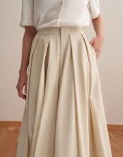 fermuarlı pileli teknik etek bej 5