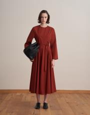 %100 koton kesik detaylı elbise kiremit