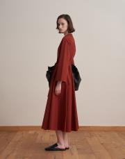 %100 koton kesik detaylı elbise kiremit 2