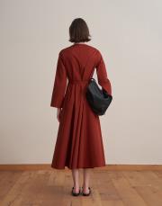 %100 koton kesik detaylı elbise kiremit 3