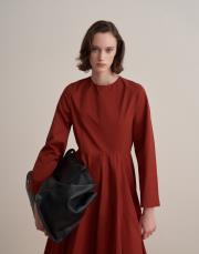 %100 koton kesik detaylı elbise kiremit 4