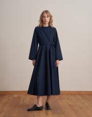 %100 koton kesik detaylı elbise lacivert