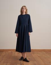 %100 koton kesik detaylı elbise lacivert 2