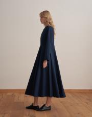 %100 koton kesik detaylı elbise lacivert 3