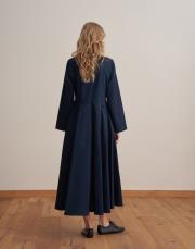%100 koton kesik detaylı elbise lacivert 4